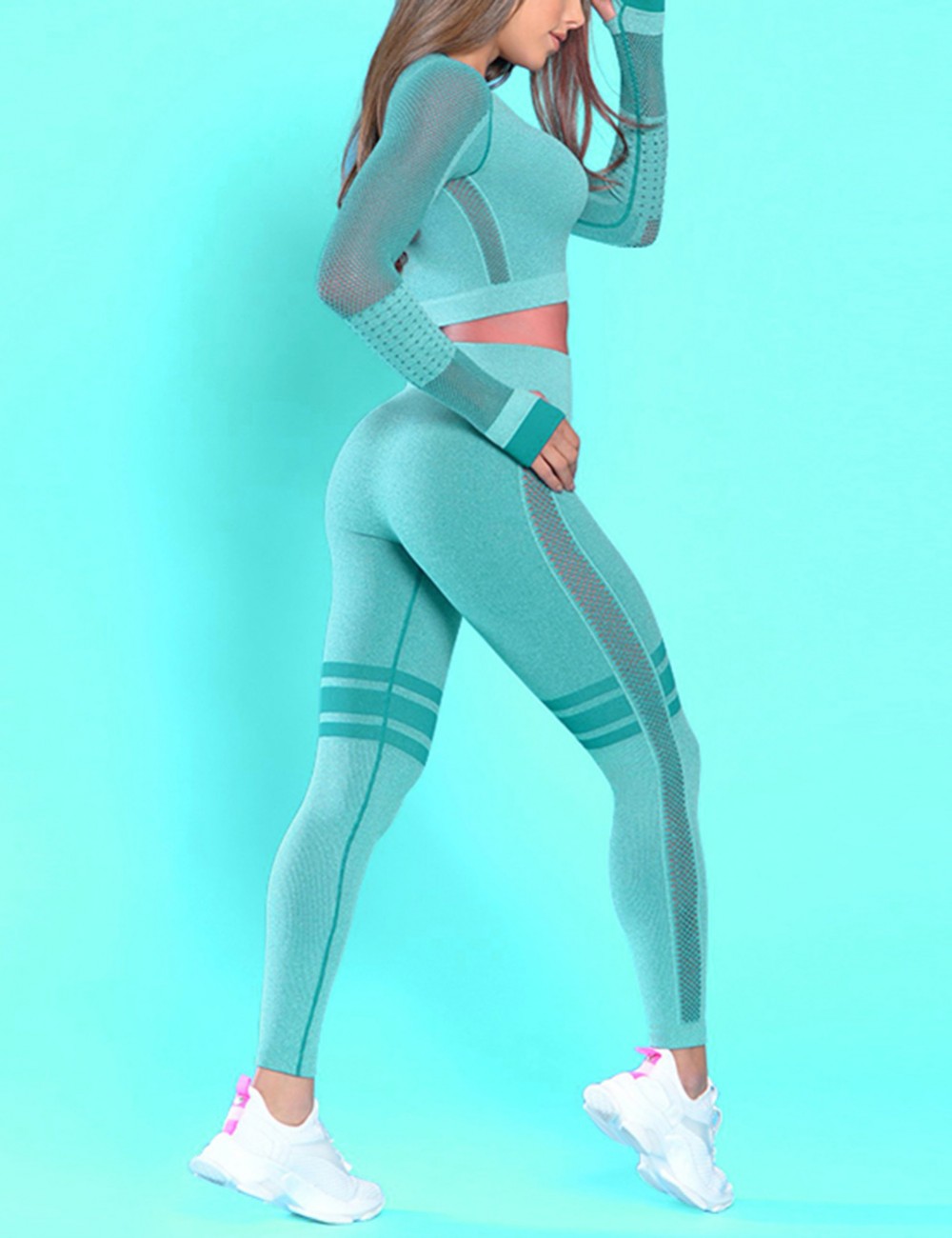 Super Light Green Solid Color Hollow Out Thumb Ultra Cheap Hole Sports Suit